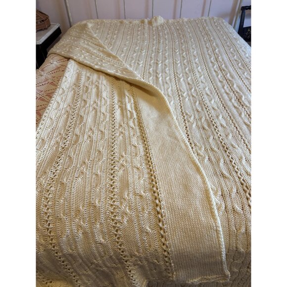 Vintage cable knit blanket handmade Full size - Picture 6 of 7